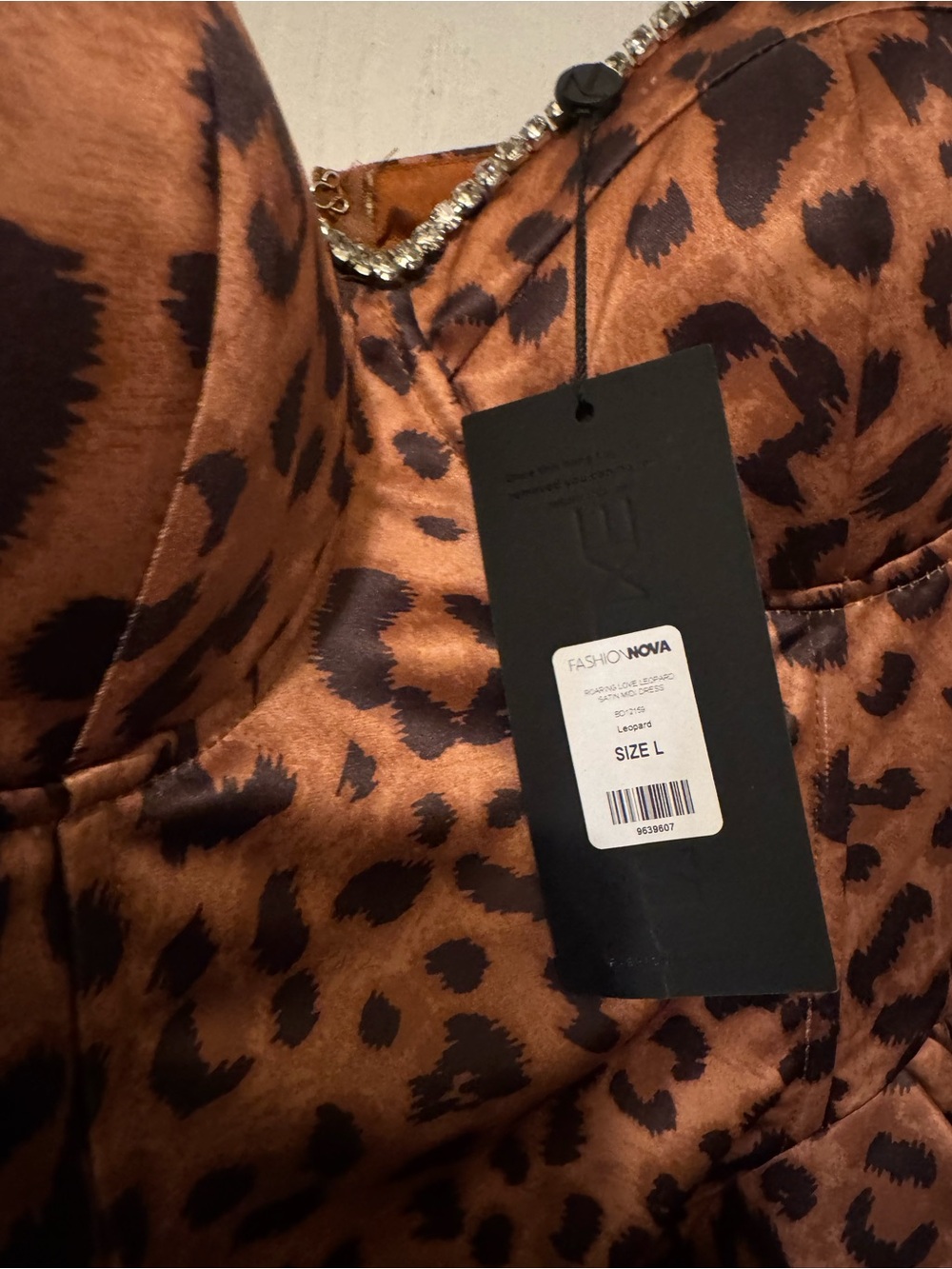 Roaring Love Leopard Satin Midi Dress - Leopard - Picture 5 of 5